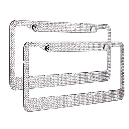 2PCS Bling License Plate Frame Glitter Crystal Sparkling Rhinestone