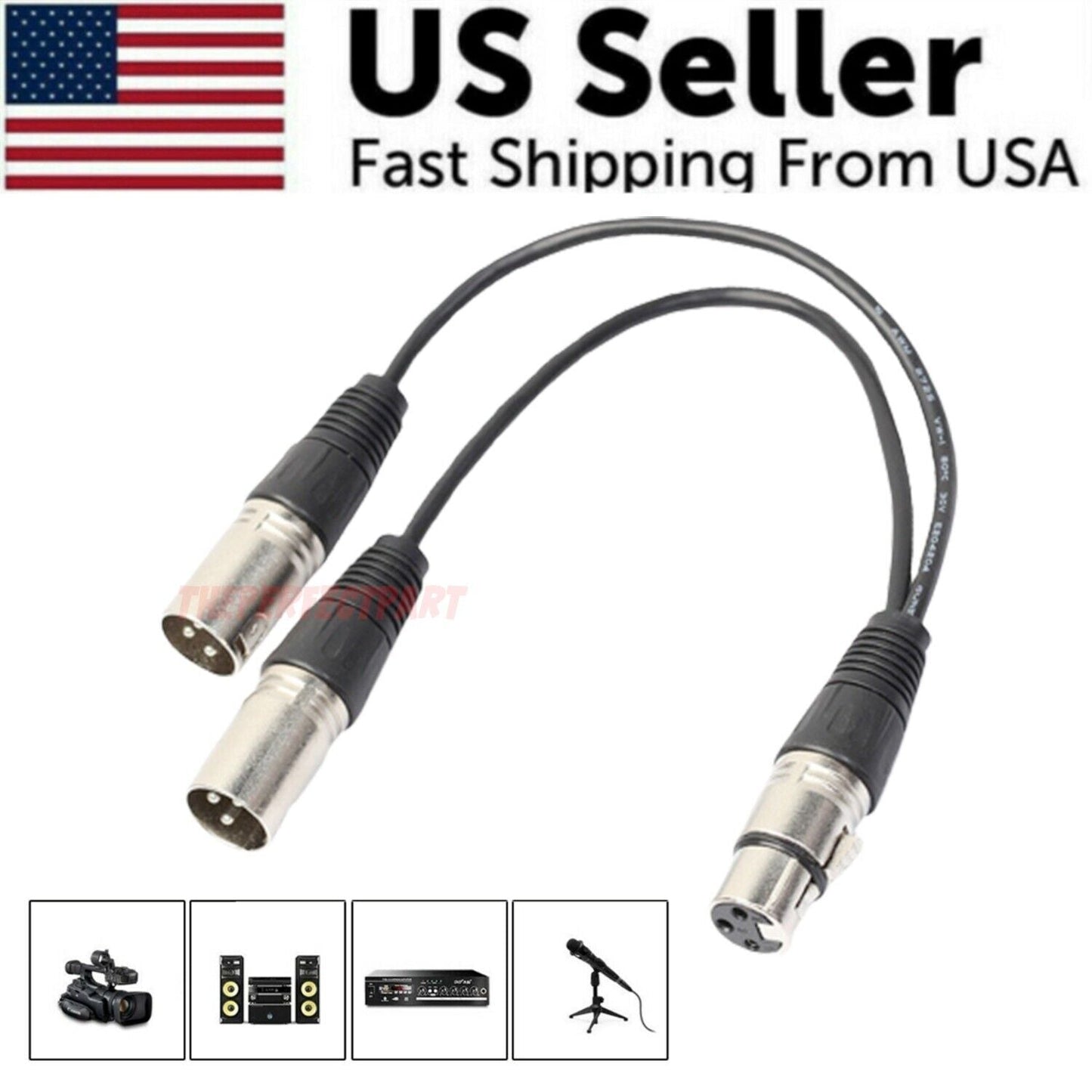 3Pin XLR Female Jack To Dual 2 Male Plug Y Splitter Cable Adapter