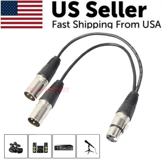 3Pin XLR Female Jack To Dual 2 Male Plug Y Splitter Cable Adapter
