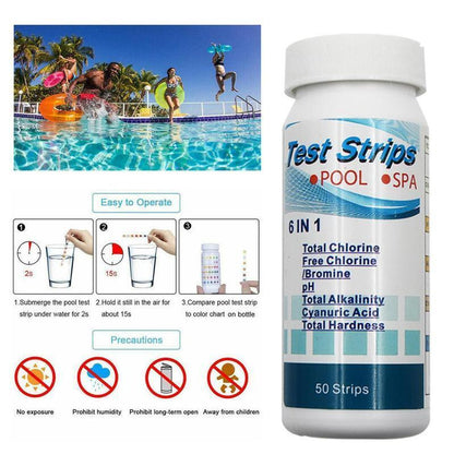 6 IN 1 Chlorine Dip Test Strips Hot Tub SPA Swimming Pool PH Tester