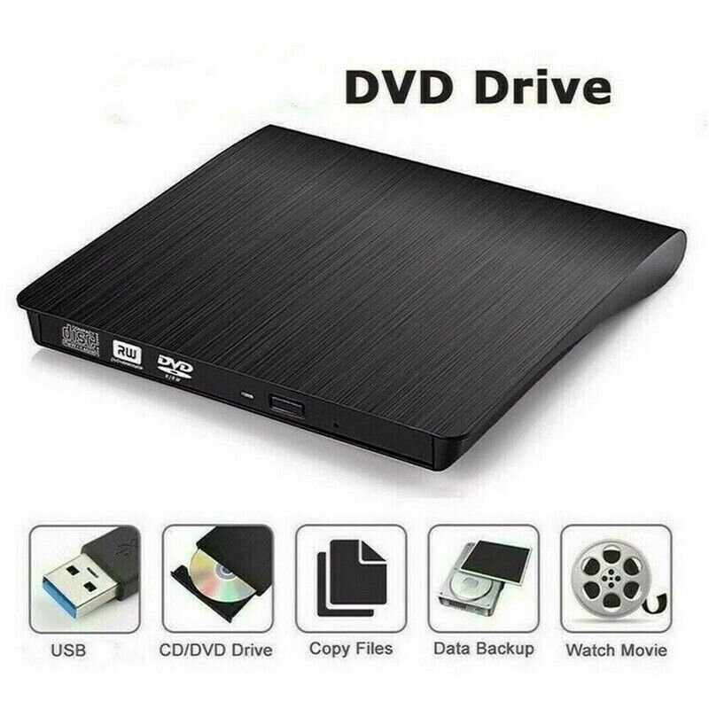 Slim External CD DVD RW Drive USB 3.0 Writer Burner Player Black For