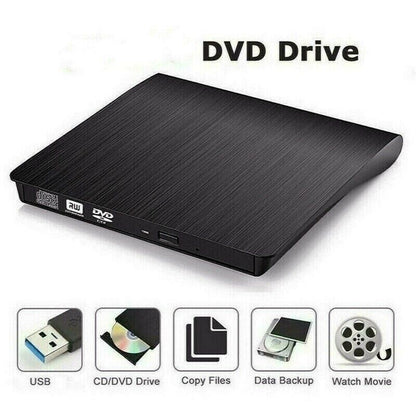 Slim External CD DVD RW Drive USB 3.0 Writer Burner Player Black For