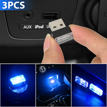3x Mini Blue LED USB Car Interior Light Neon Atmosphere Ambient Lamp