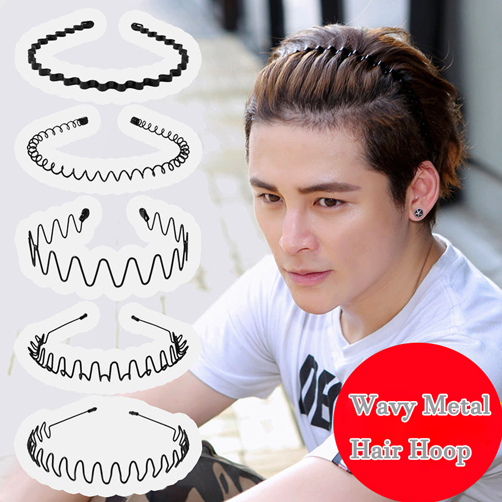 6Pcs Metal Hair Headband Wave Style Hoop Band Comb Sports Hairband Men