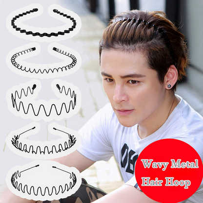 6Pcs Metal Hair Headband Wave Style Hoop Band Comb Sports Hairband Men