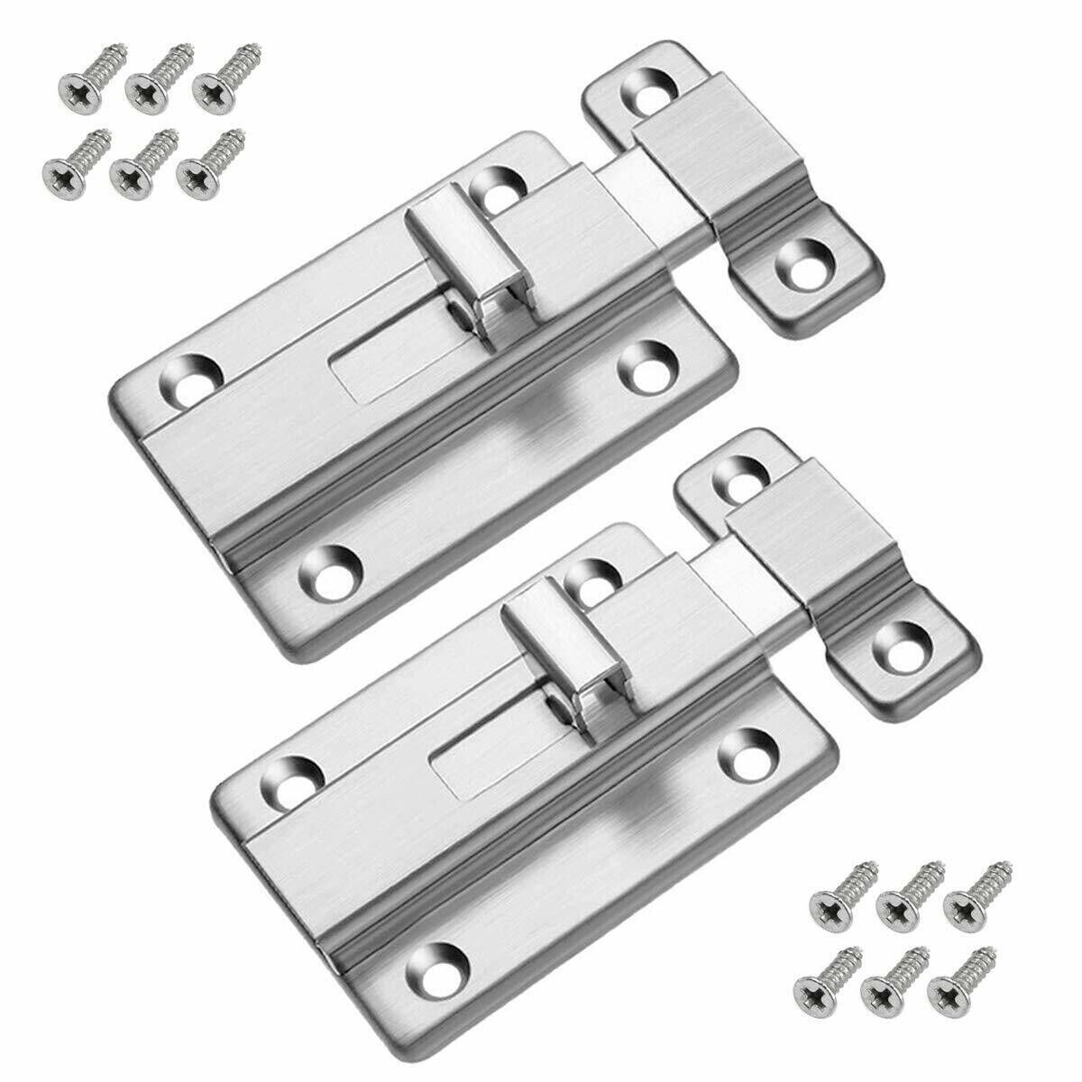 2Pcs Stainless Steel Latch Sliding Silver Doors Lock Keyless Door Bolt