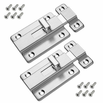 2Pcs Stainless Steel Latch Sliding Silver Doors Lock Keyless Door Bolt