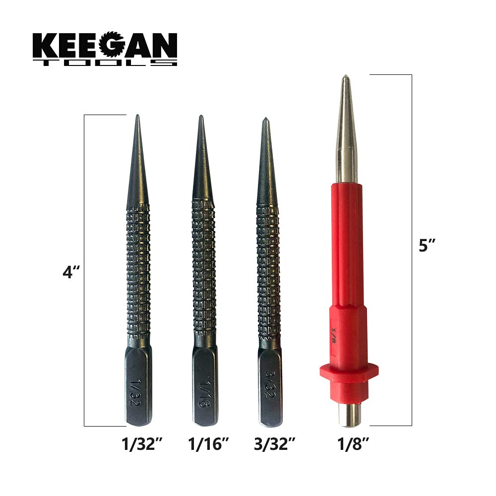 4 Piece Nail Setter & Center Punch Set 4" Wood Metal Super Impact