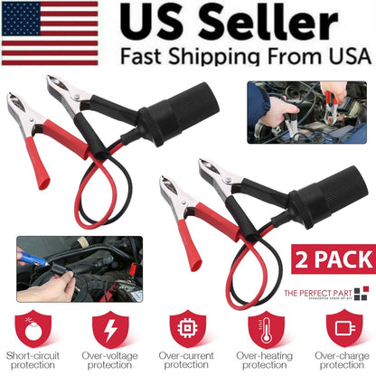 2PCS Car Battery Alligator Clamp Clip Cigarette Lighter Power Adapter