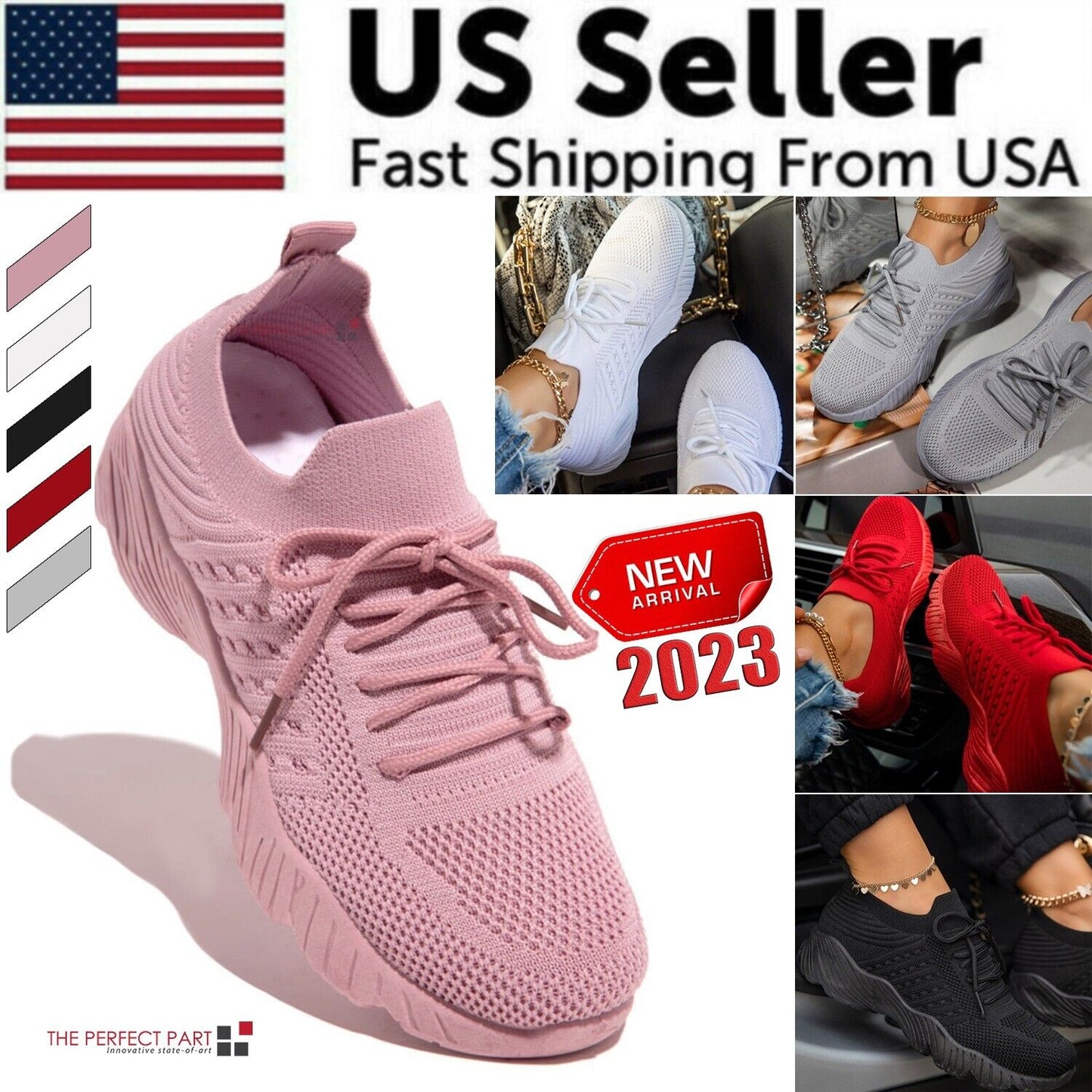 Womens Running Trainers Ladies Sneakers Slip On Walking Gym Comfy
