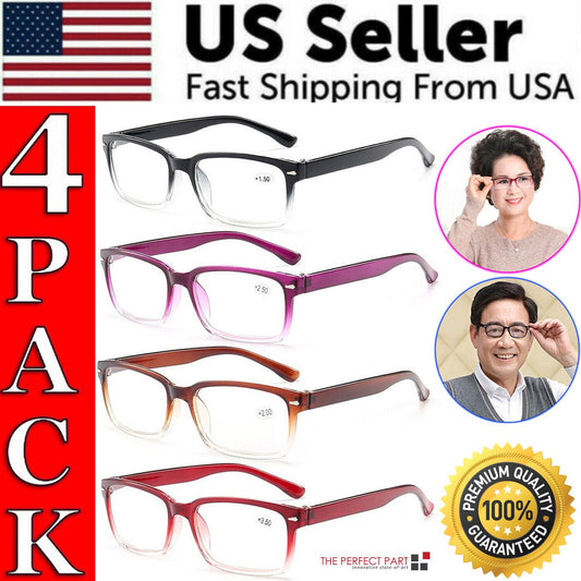 Reading Glasses Mens Womens Unisex Readers 4 PACK Square Frame New