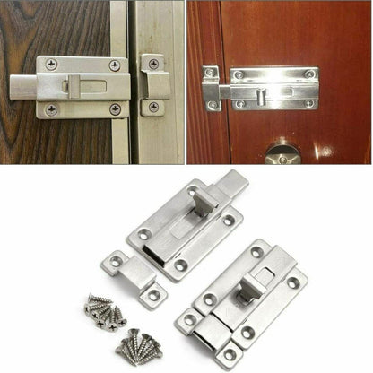 2Pcs Stainless Steel Latch Sliding Silver Doors Lock Keyless Door Bolt