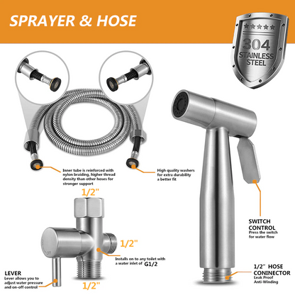 Toilet Shattaf Adapter Hose Bidet Spray Stainless Steel Handheld