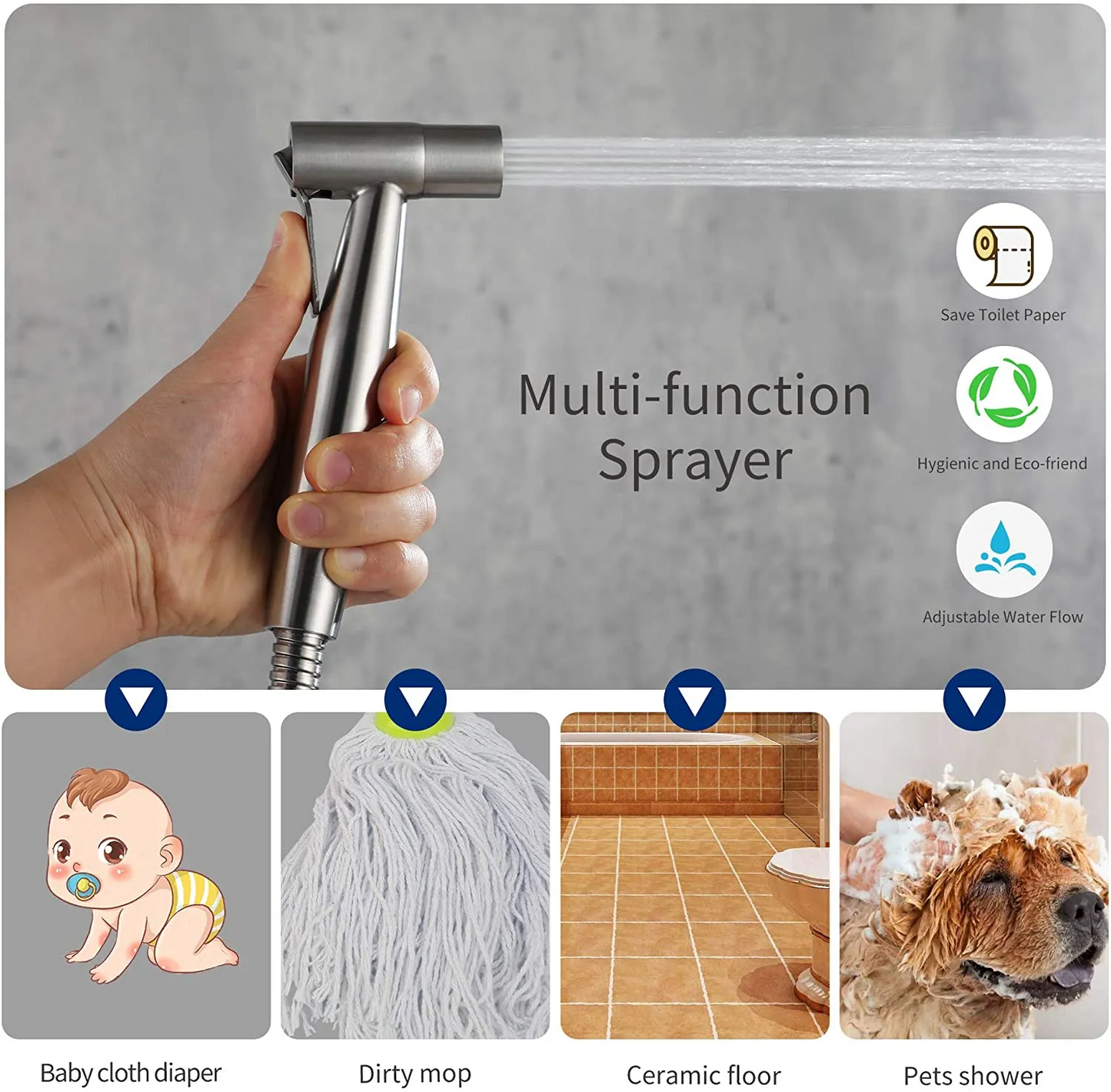 Toilet Shattaf Adapter Hose Bidet Spray Stainless Steel Handheld
