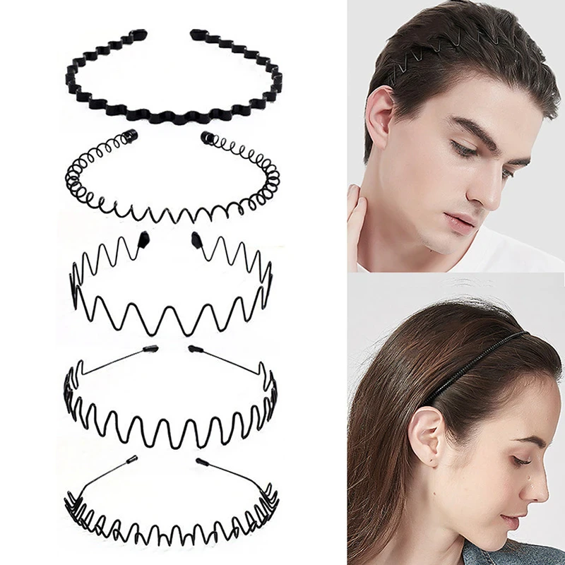 6Pcs Metal Hair Headband Wave Style Hoop Band Comb Sports Hairband Men