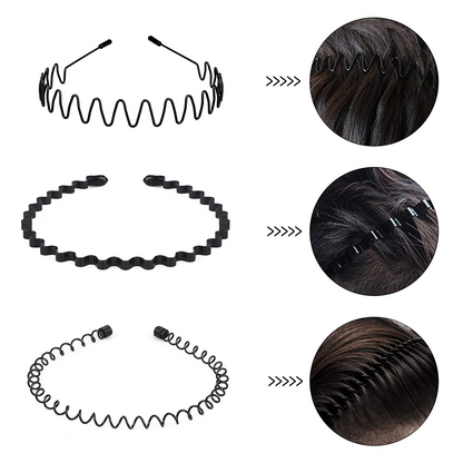 6Pcs Metal Hair Headband Wave Style Hoop Band Comb Sports Hairband Men