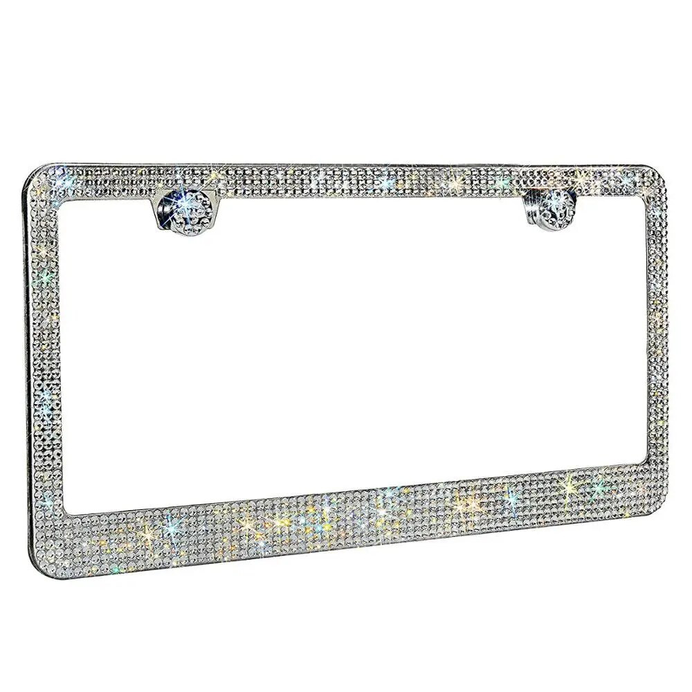 2PCS Bling License Plate Frame Glitter Crystal Sparkling Rhinestone