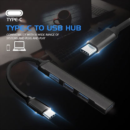 USB-C Type C to USB 3.0 4 Port Hub Splitter For PC Phone Mac iPad