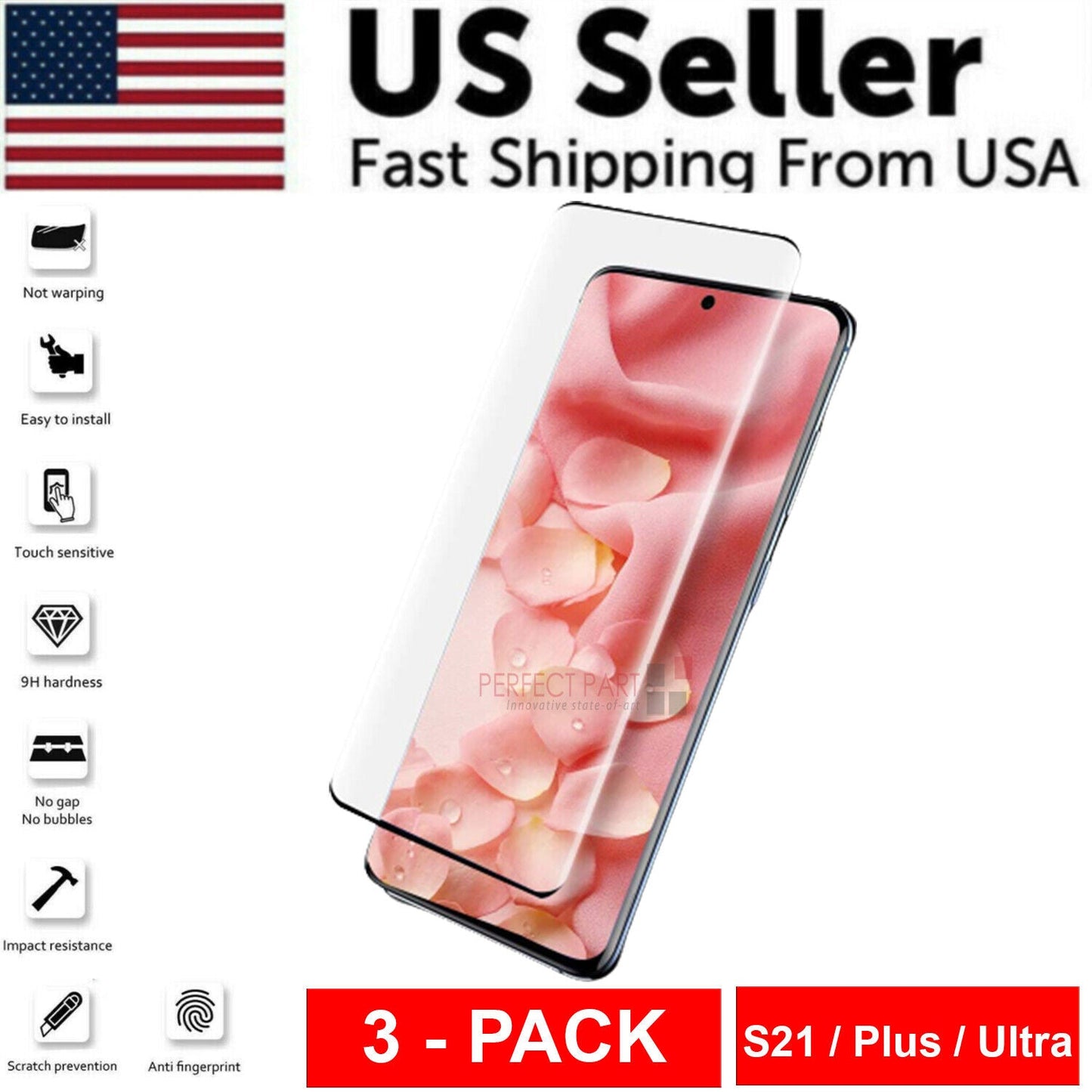 3 PACK - For Samsung Galaxy S21 PLUS ULTRA Tempered Glass Screen