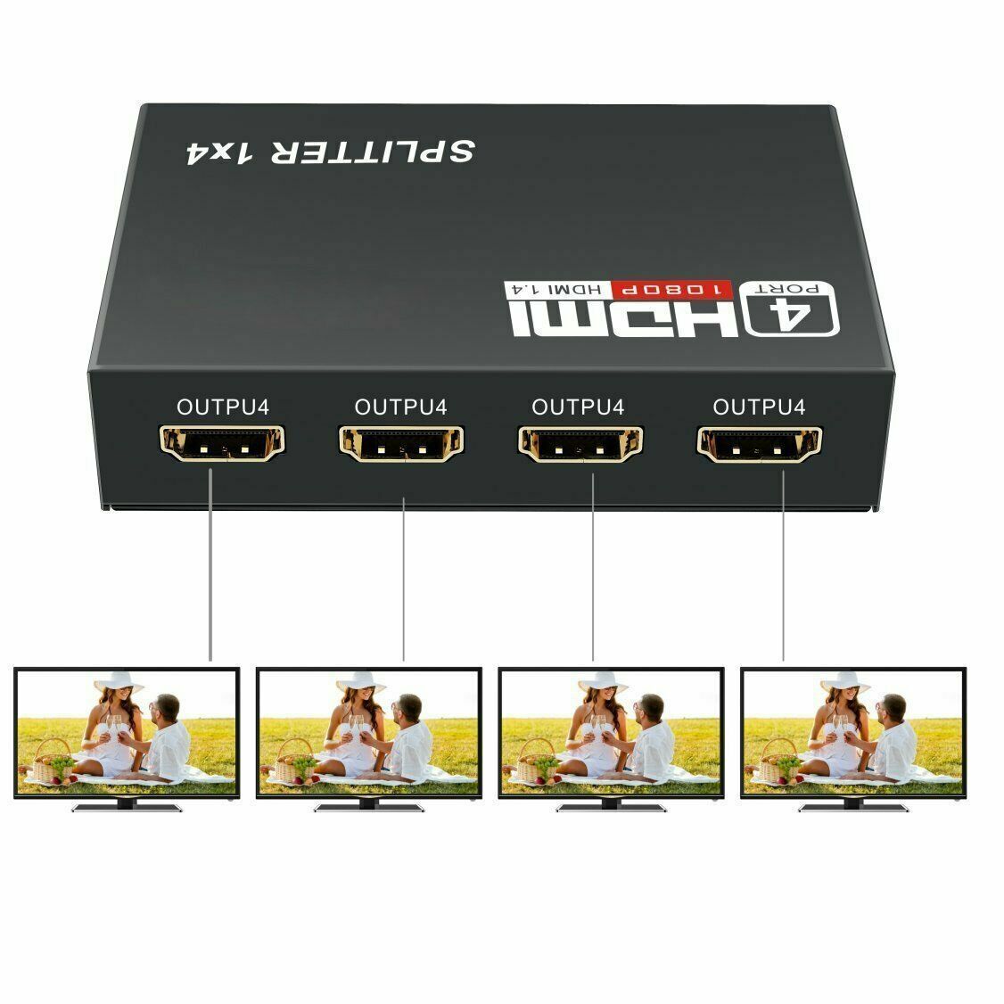 4 Port HDMI 4K Hub Multi Splitter & Amplifier For 3D HDTV 1080P 1X4 1