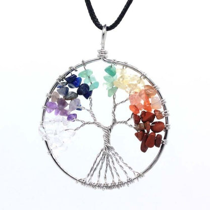 Tree of Life Pendant Necklace 7 Chakra Natural Gemstone Crystal Stones