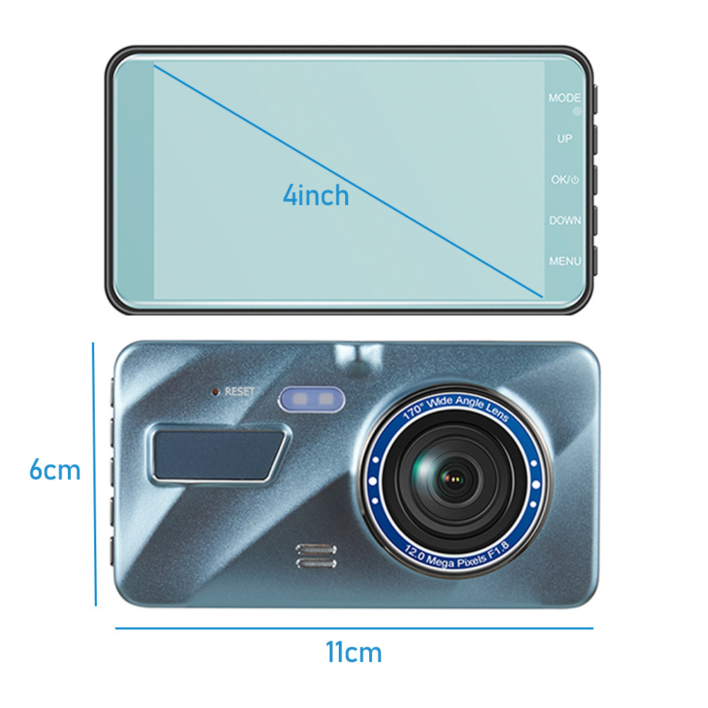 Touch Screen Dash Cam 4" 1080P Dual Lens Car DVR Recorder Front And