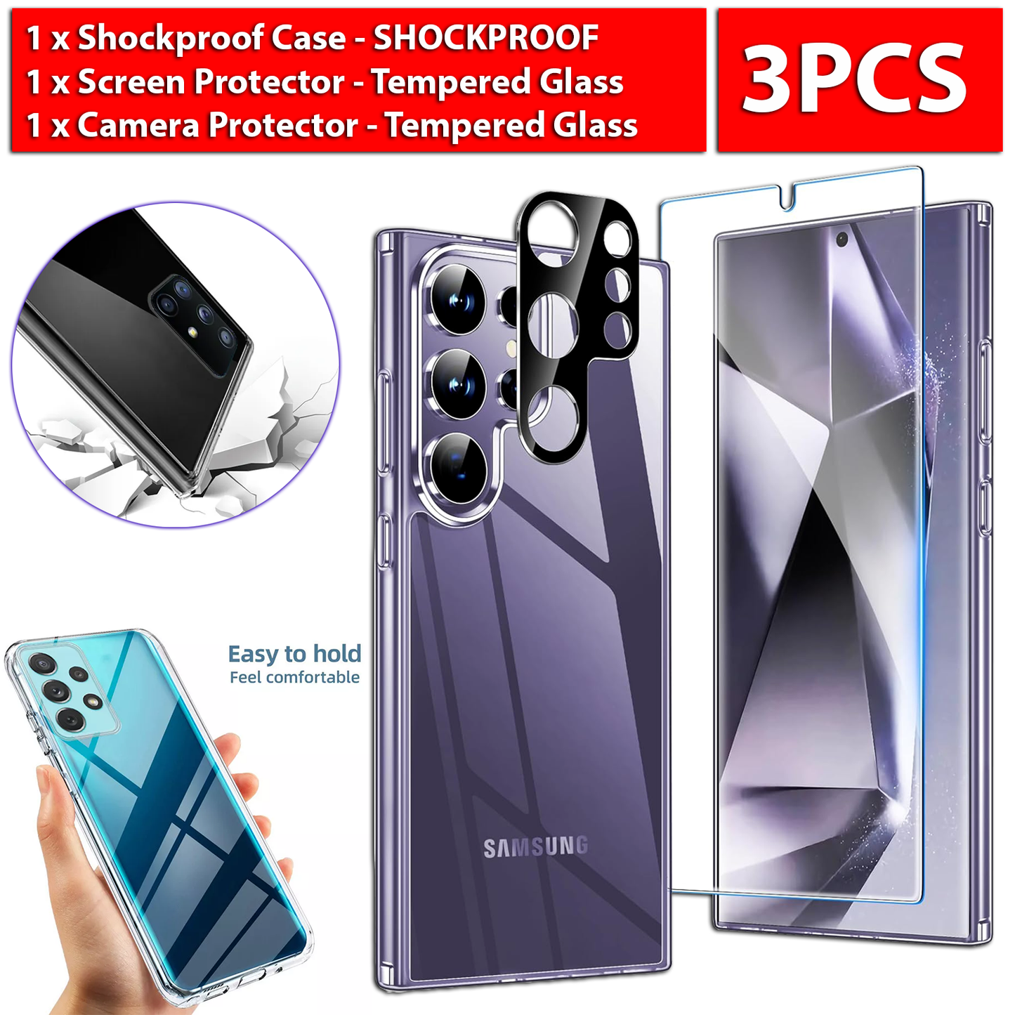 For Samsung Galaxy S24 Ultra Plus Shockproof Case & Screen Protector &