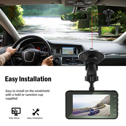 Touch Screen Dash Cam 4" 1080P Dual Lens Car DVR Recorder Front And