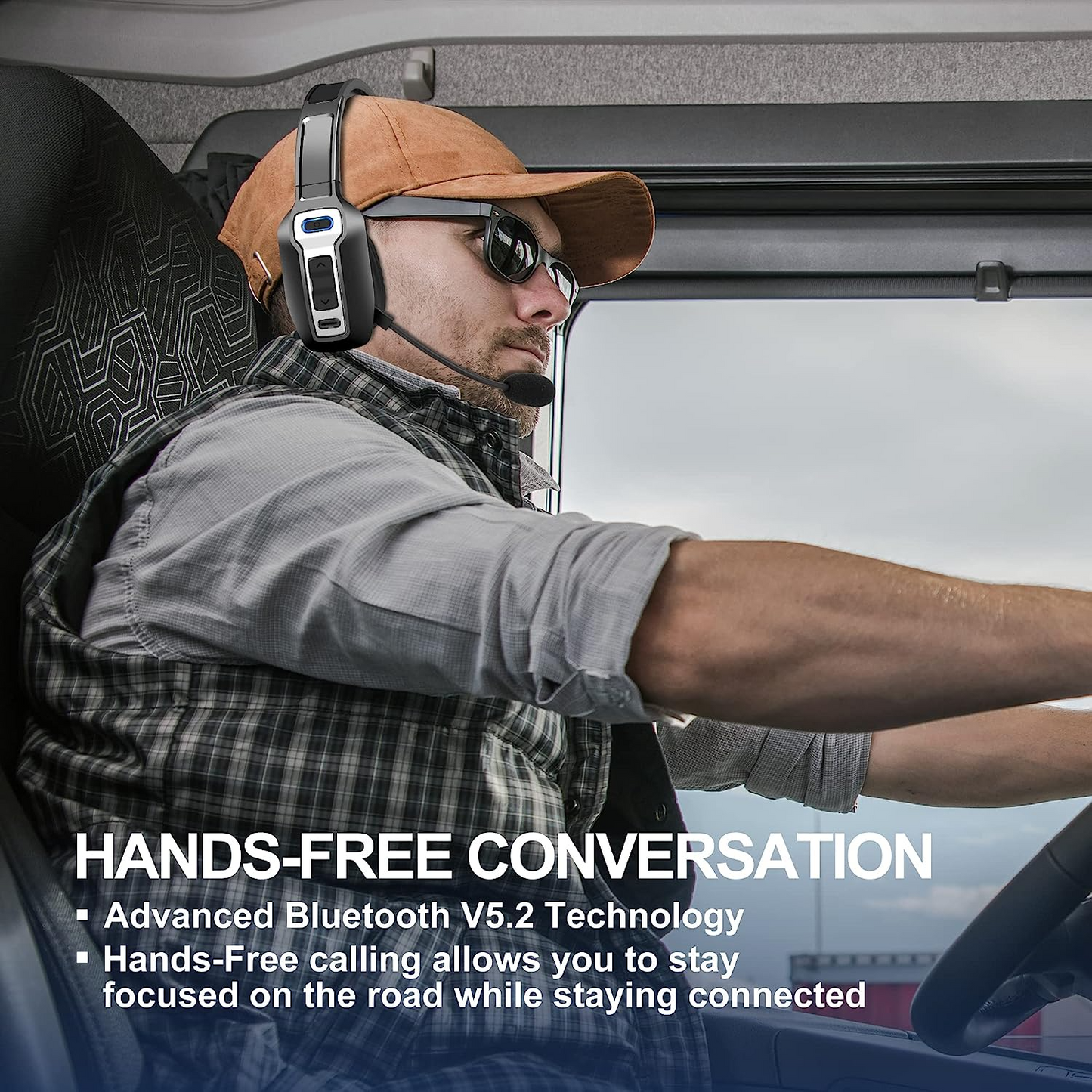 Trucker Bluetooth 5.2 Wireless Headset With Noise Cancelling Mic For