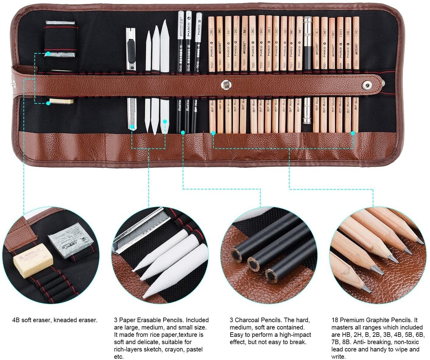 29PCS Professional Drawing Artist Kit Set Pencils And Sketch Charcoal