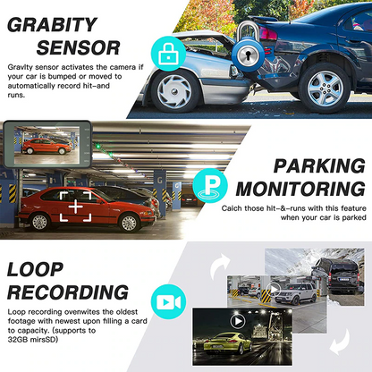 Touch Screen Dash Cam 4" 1080P Dual Lens Car DVR Recorder Front And