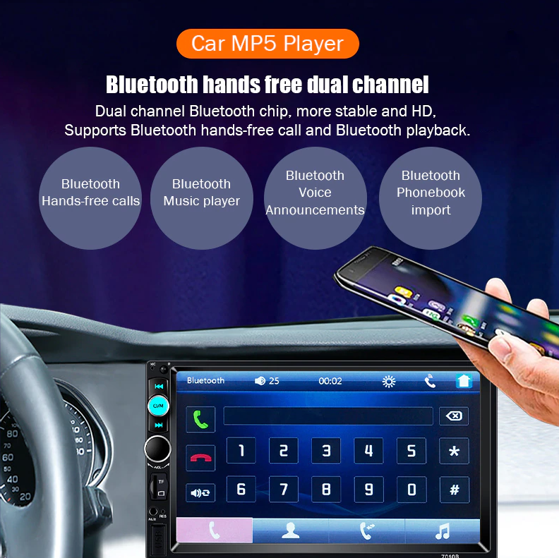 7" Double 2 DIN Car MP5 Player Bluetooth Touch Screen Stereo Radio