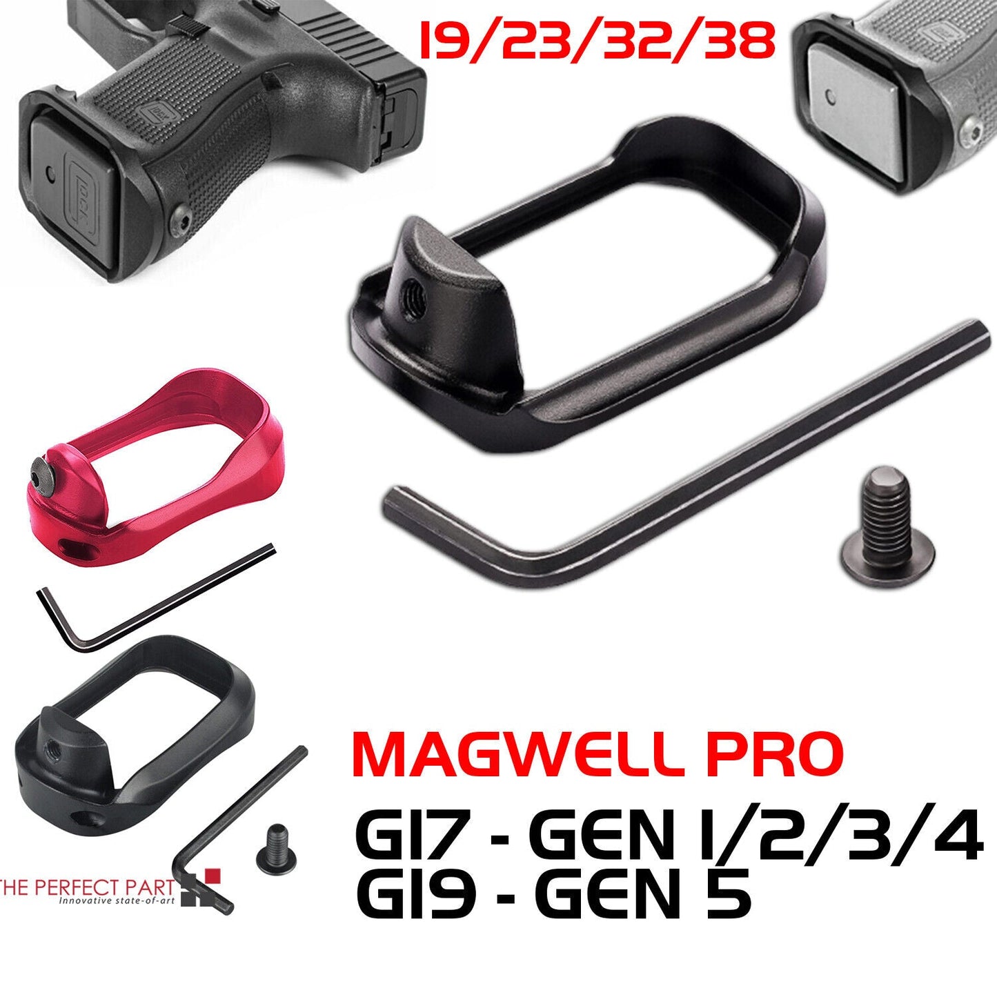 Anodized Aluminum Flared Magwell For Glock 19/17/22/24/31/34/35/37 Gen