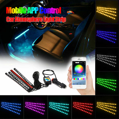 4X 48LED RGB Car Interior Atmosphere Light Strip Bar Bluetooth APP