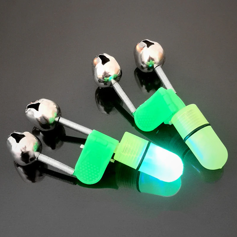 10/40 PC LED Night Fishing Bite Bait Alarm 2 Bells Light Rod Tip Clip