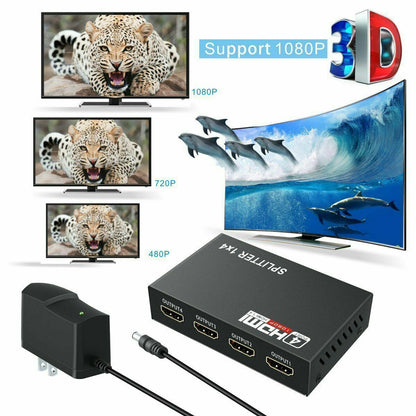 4 Port HDMI 4K Hub Multi Splitter & Amplifier For 3D HDTV 1080P 1X4 1