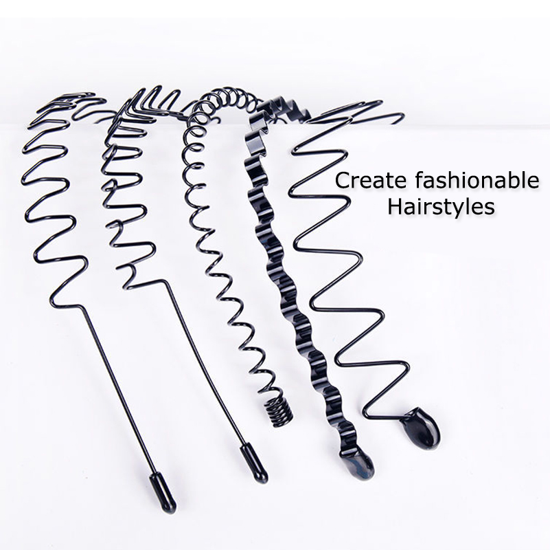 6Pcs Metal Hair Headband Wave Style Hoop Band Comb Sports Hairband Men