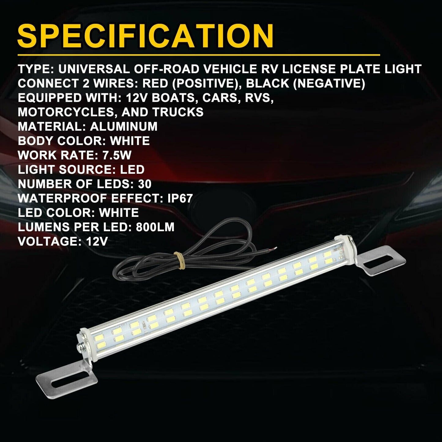 Universal License Plate LED Back Up Light for Car SUV Truck RV 6000K