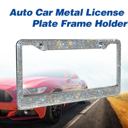 2PCS Bling License Plate Frame Glitter Crystal Sparkling Rhinestone