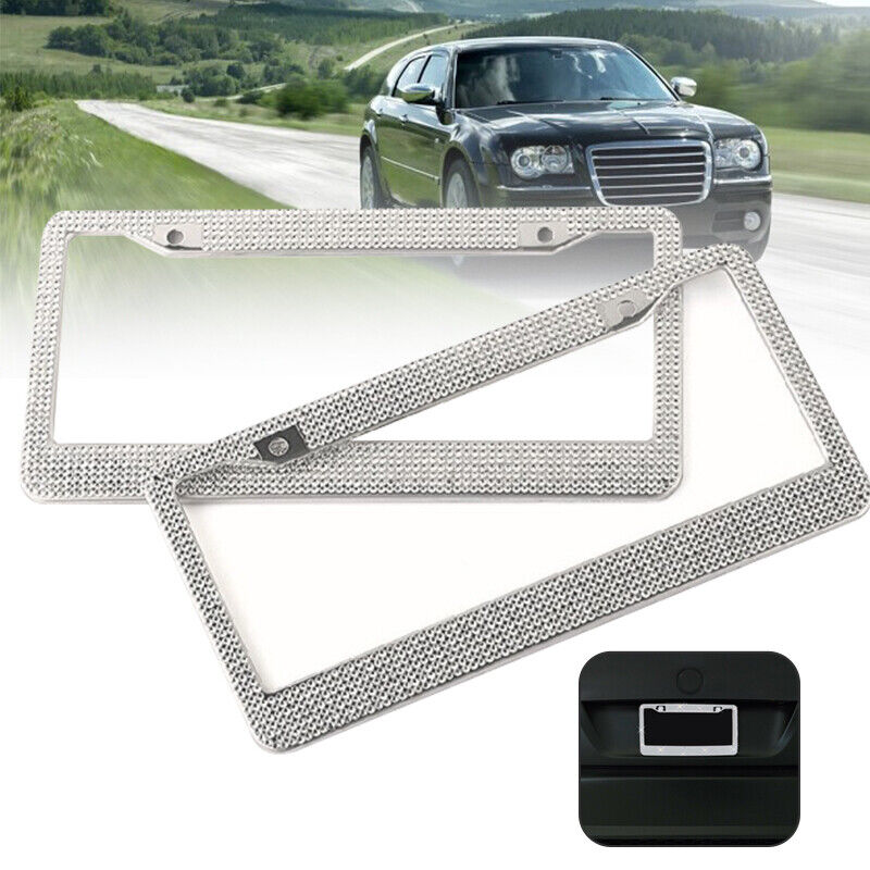 2PCS Bling License Plate Frame Glitter Crystal Sparkling Rhinestone