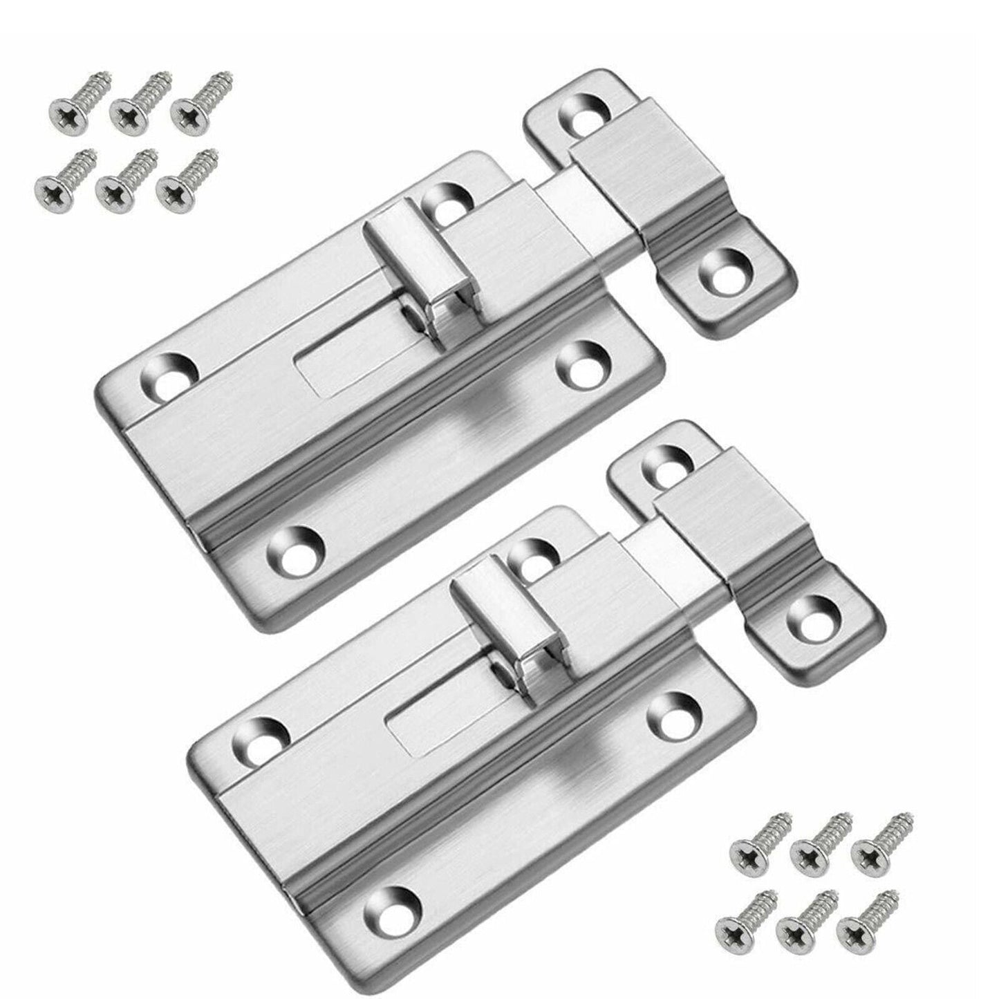 2Pcs Stainless Steel Latch Sliding Silver Doors Lock Keyless Door Bolt