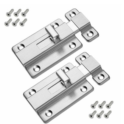 2Pcs Stainless Steel Latch Sliding Silver Doors Lock Keyless Door Bolt