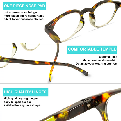 4 Pairs Mens Women Spring Hinge Round Horn Power Oval Reading Reader