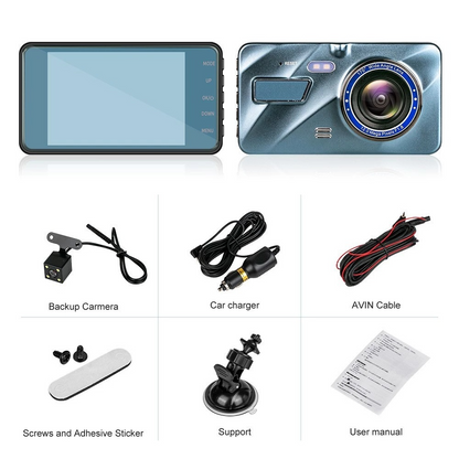 Touch Screen Dash Cam 4" 1080P Dual Lens Car DVR Recorder Front And