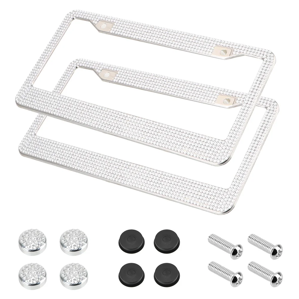 2PCS Bling License Plate Frame Glitter Crystal Sparkling Rhinestone