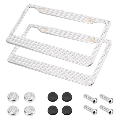 2PCS Bling License Plate Frame Glitter Crystal Sparkling Rhinestone