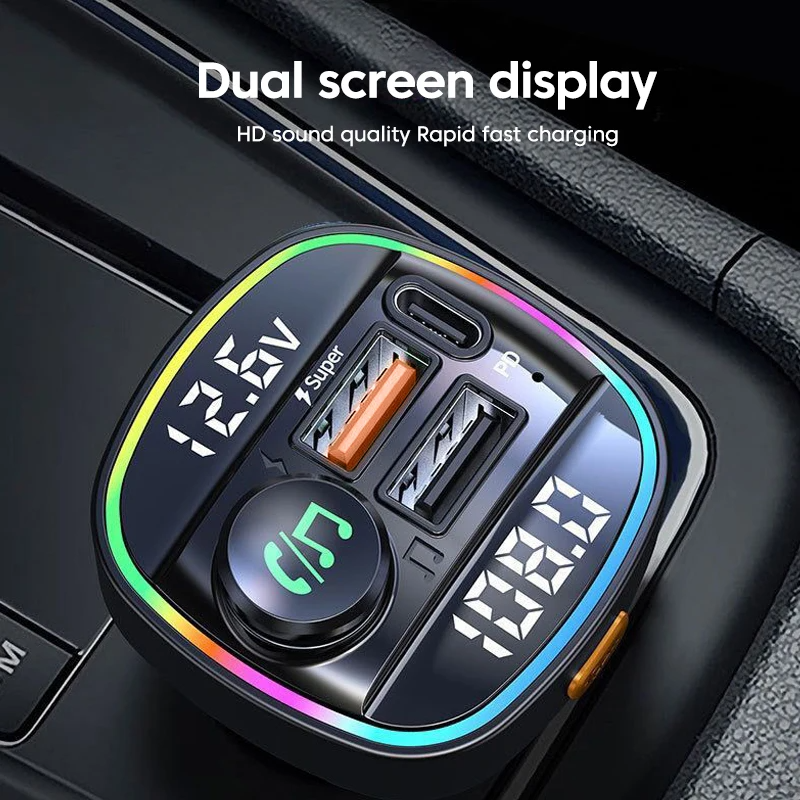 Bluetooth 5.0 Car Wireless FM Transmitter Adapter USB PD Charger AUX