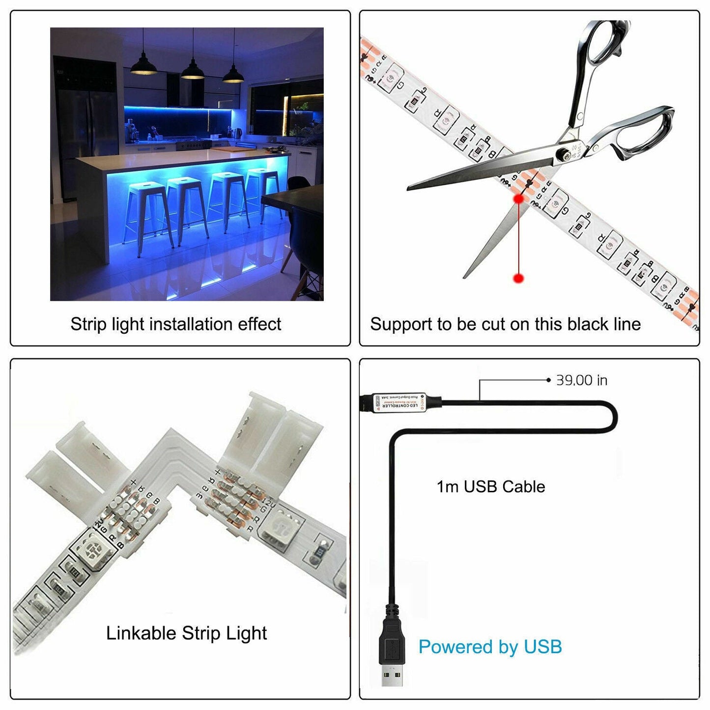 5V USB LED Strip Lights TV Back Light 5050 RGB Colour Changing with