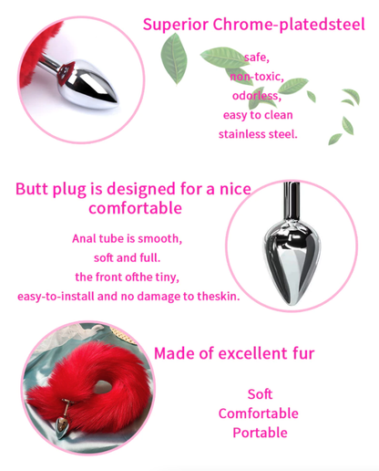 False Fox Tail With Metal Anal-Butt Plug Buttplug Cosplay Game Toy