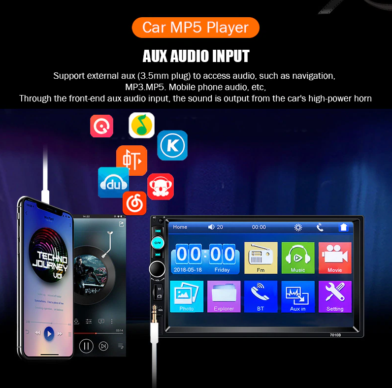 7" Double 2 DIN Car MP5 Player Bluetooth Touch Screen Stereo Radio
